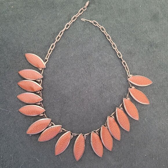 Vintage Faux Leather Leaf Fringe Necklace - Picture 3 of 5